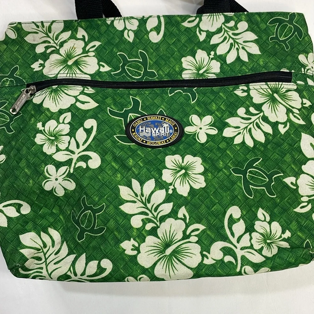 Hawaii‎ Spirit Beach Tote Bag Green Hibiscus Floral Sea Turtle Travel 16x13